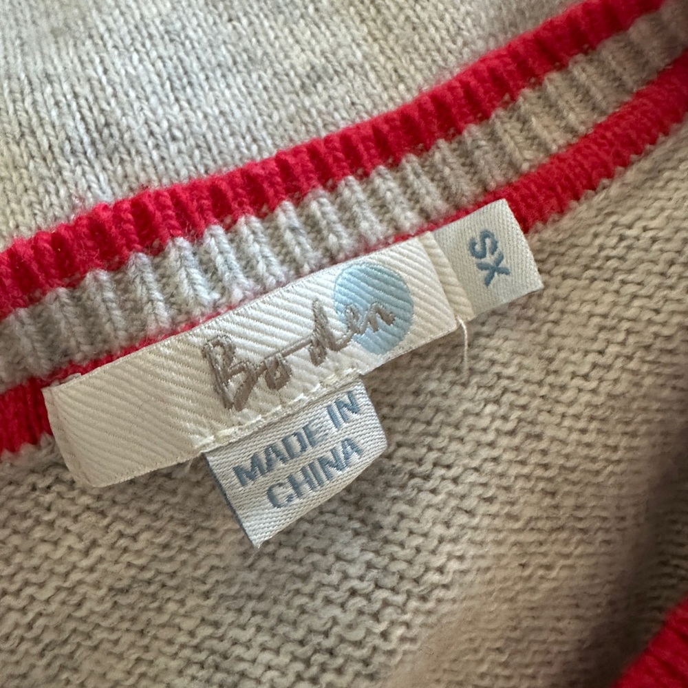 Boden Gray Sweater with Bird Design and Red Trim - Picture 5 of 6